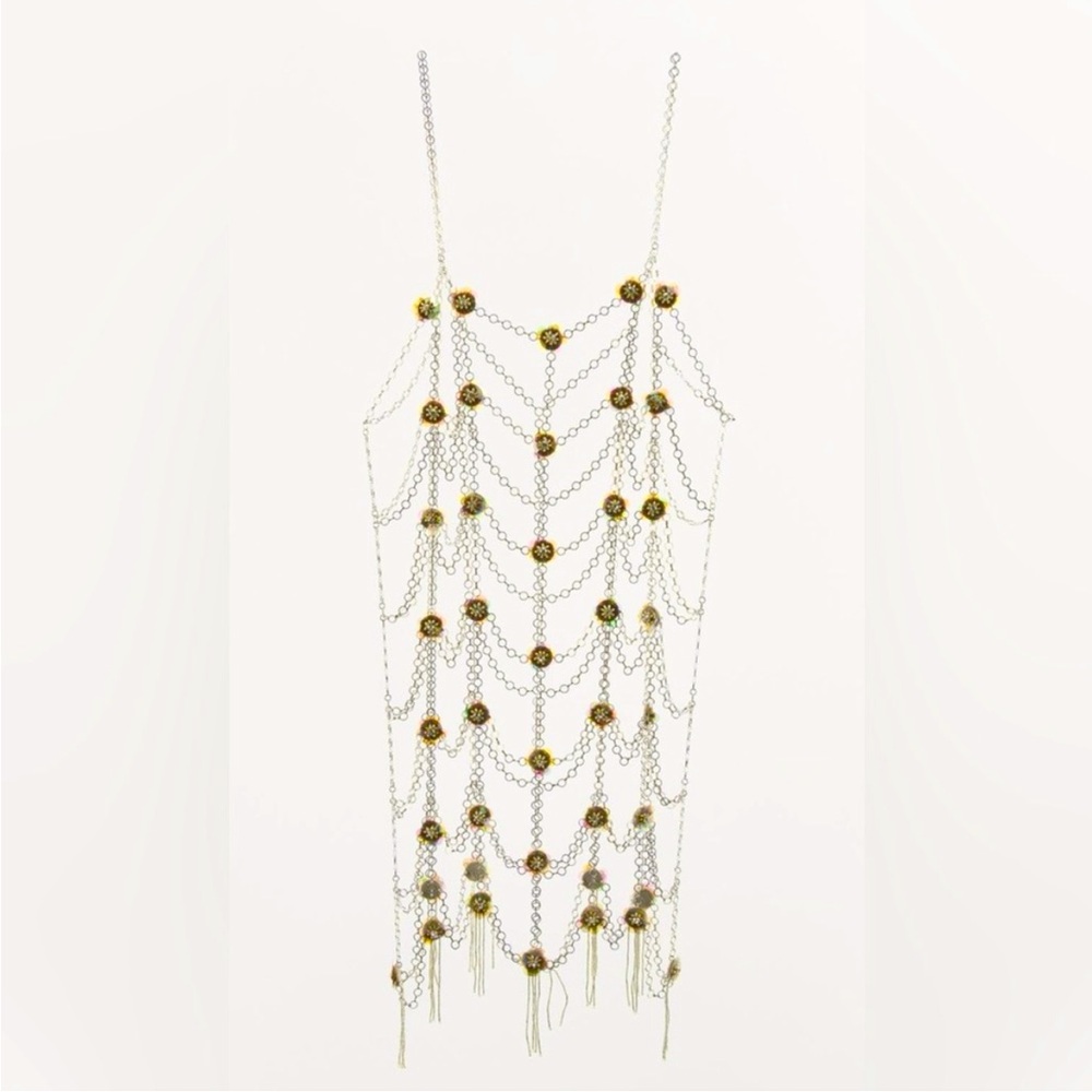 Zara Gold and Silver Beaded Floral Chain Dress NWT Size Small!